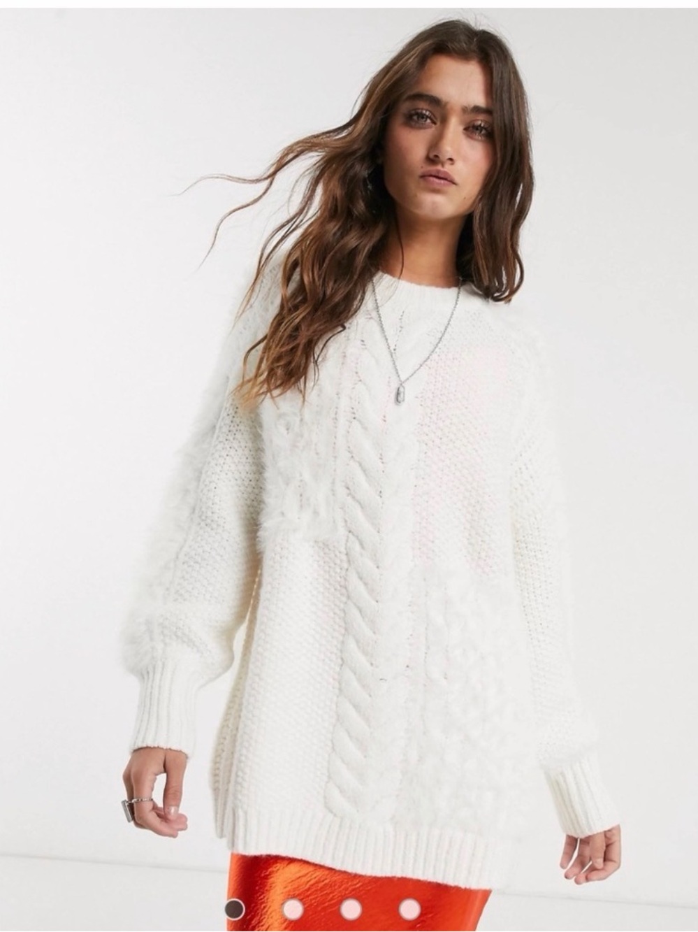 Bershka Longline Cable Knit Sweater in Ecru size S